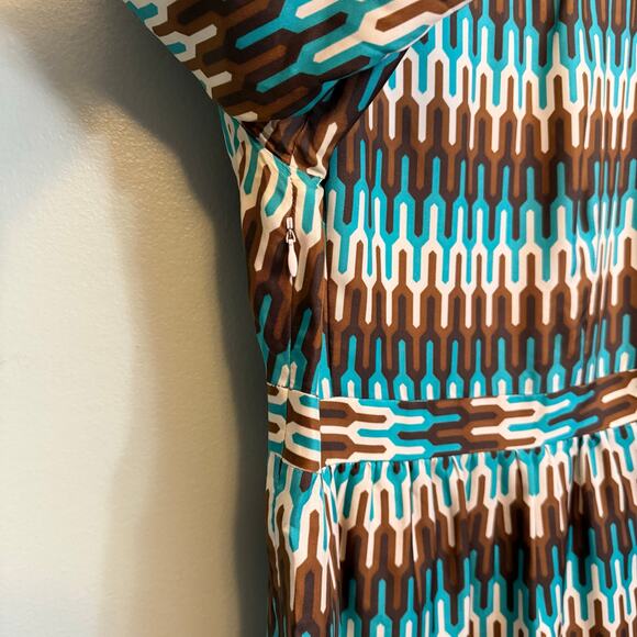 Vintage 80s Milly NY Mini Kimono Dress XS/S Blue Geometric Silk Pullover V-Neck - Picture 9 of 10